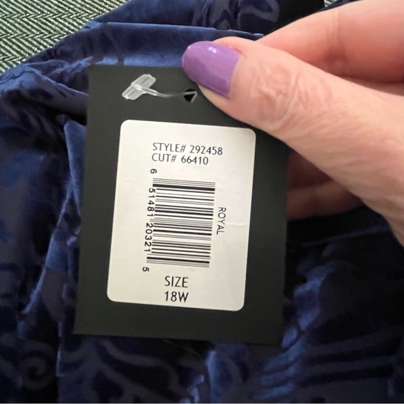 NWT Marina Royal Blue Stretch Velvet Burnout Placement Print Dress Size 18W - Picture 10 of 11